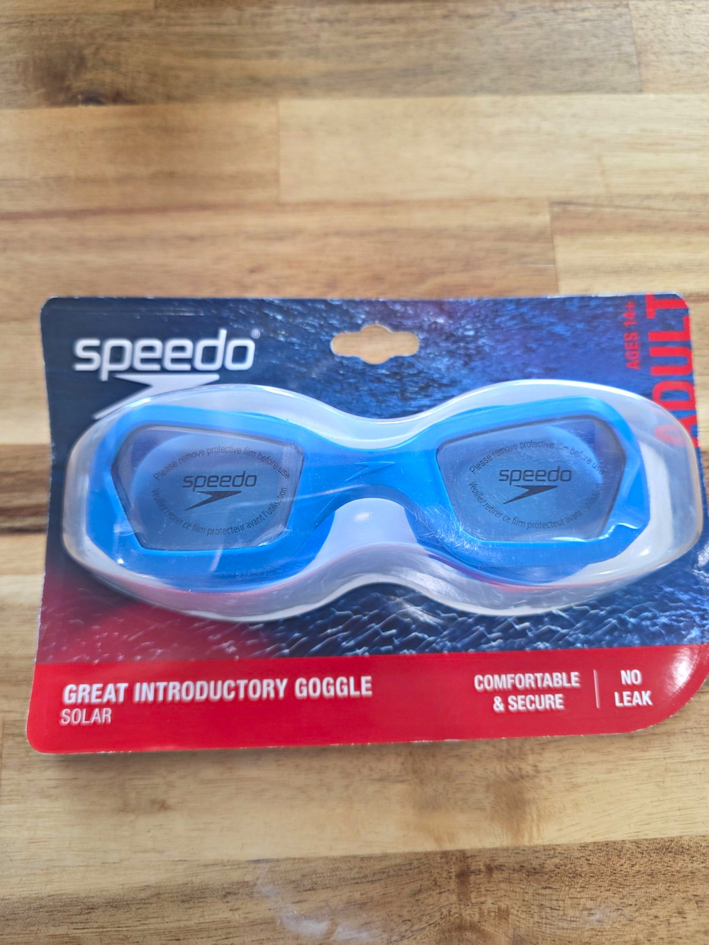 Speedo Adult Solar Swim Goggles Blue Cobalt Anti-Fog UV 14+ NEW Sealed